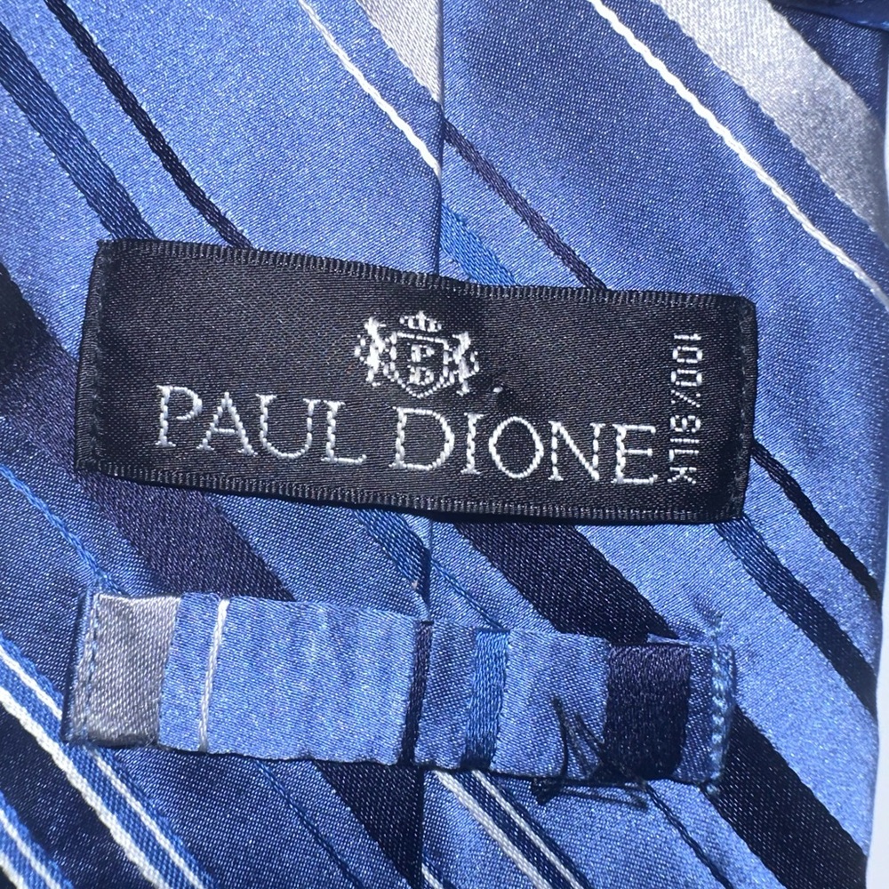 PAUL‎ DIONE 100% SILK NECK TIE BLUE/SILVER/BLACK 4in Office Formal Workwear - Picture 2 of 5